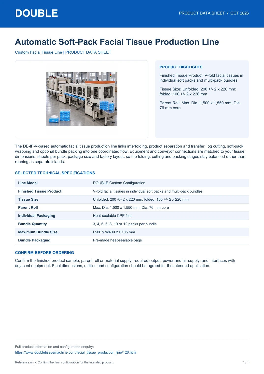 Automatic Soft-Pack Facial Tissue Production Line - PDF Data Sheet