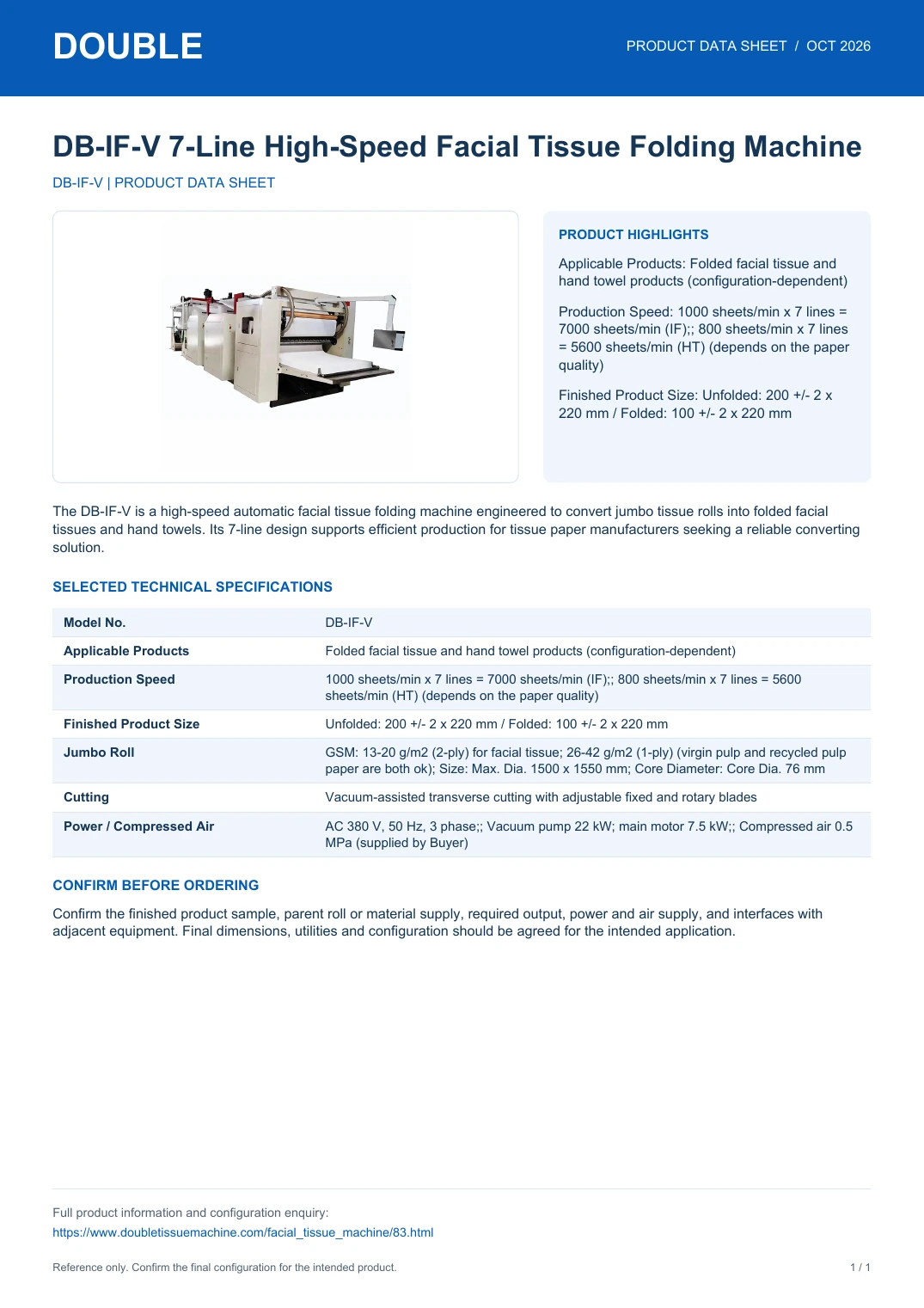 DB-IF-V 7-Line High-Speed Facial Tissue Folding Machine - PDF Data Sheet
