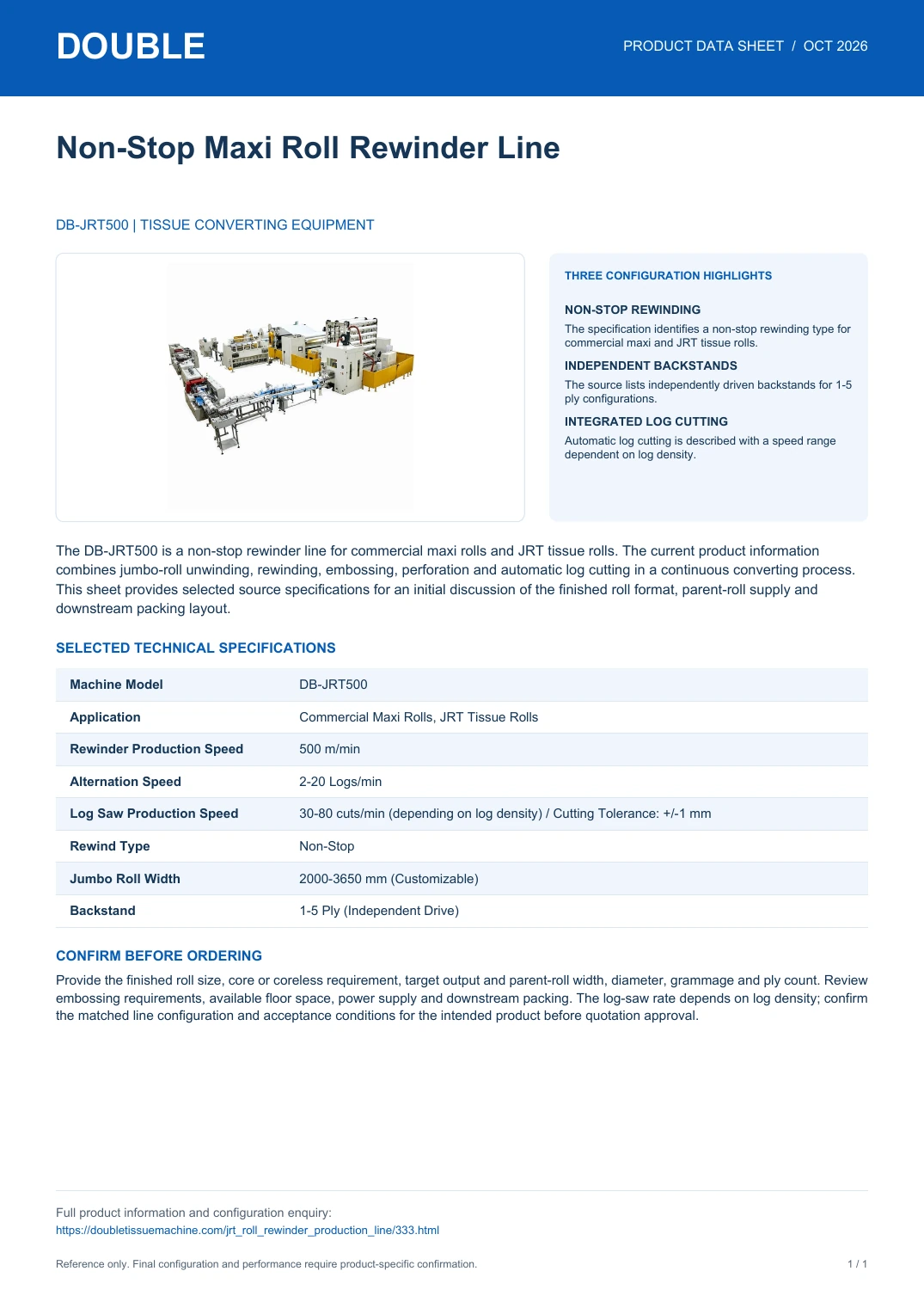 DB-JRT500 Maxi Roll Rewinder Line - PDF Data Sheet
